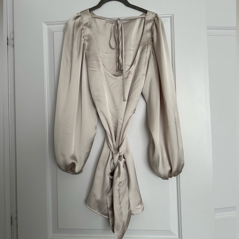 Silk Cream Beige Long sleeve Dress